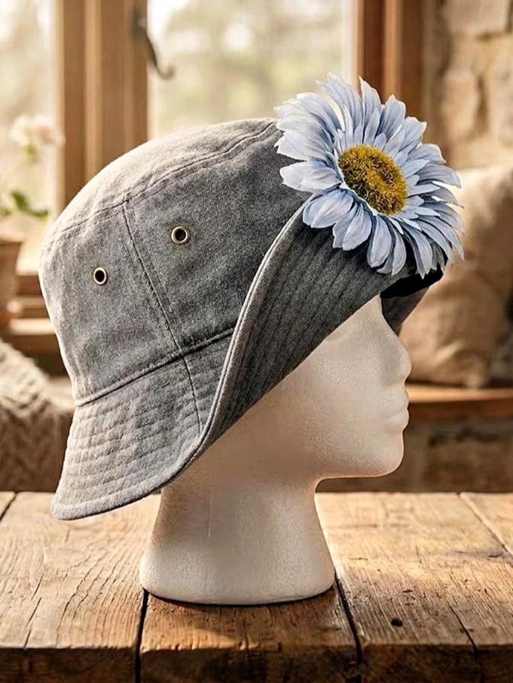 Vintage style 90s flower blossom hat denim